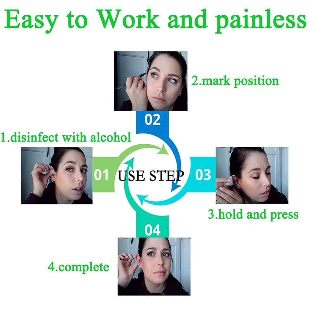 Ear Piercing Gun, 2PCS Self Ear Piercing Kit Ear Studs Kit Disposable Safe Hypoallergenic Stainless Steel Ear Gun Piercing Kit Tools 4mm，Gifts for Friends…