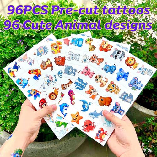 96 Cute Animal Temporary Tattoos - Kawaii Kids Party Favors