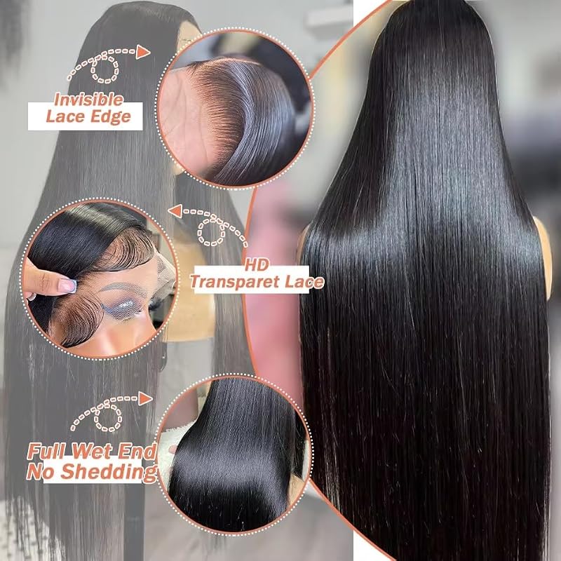 VIPbeauty 34 Inch Straight Human Hair Wigs 13x4 Lace Front Pre Bleached Tiny Knots Virgin Hair Natural Color