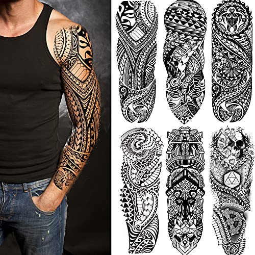 Temporary Tattoo Sleeves - 6 Sheets Full Arm Waterproof Tribal