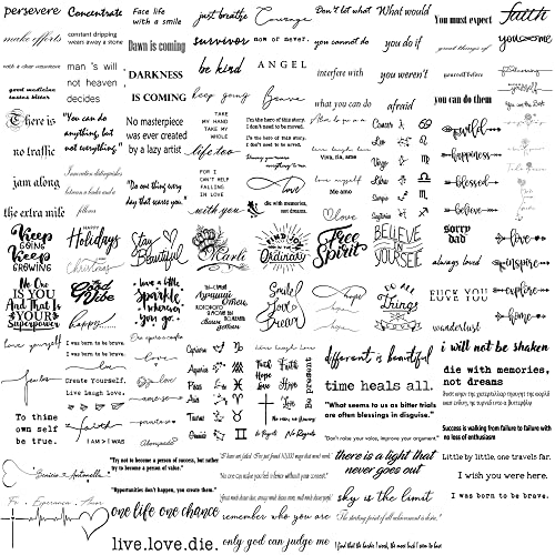 Waterproof Temporary Tattoos - 90 Sheets with Quotes & Flowers