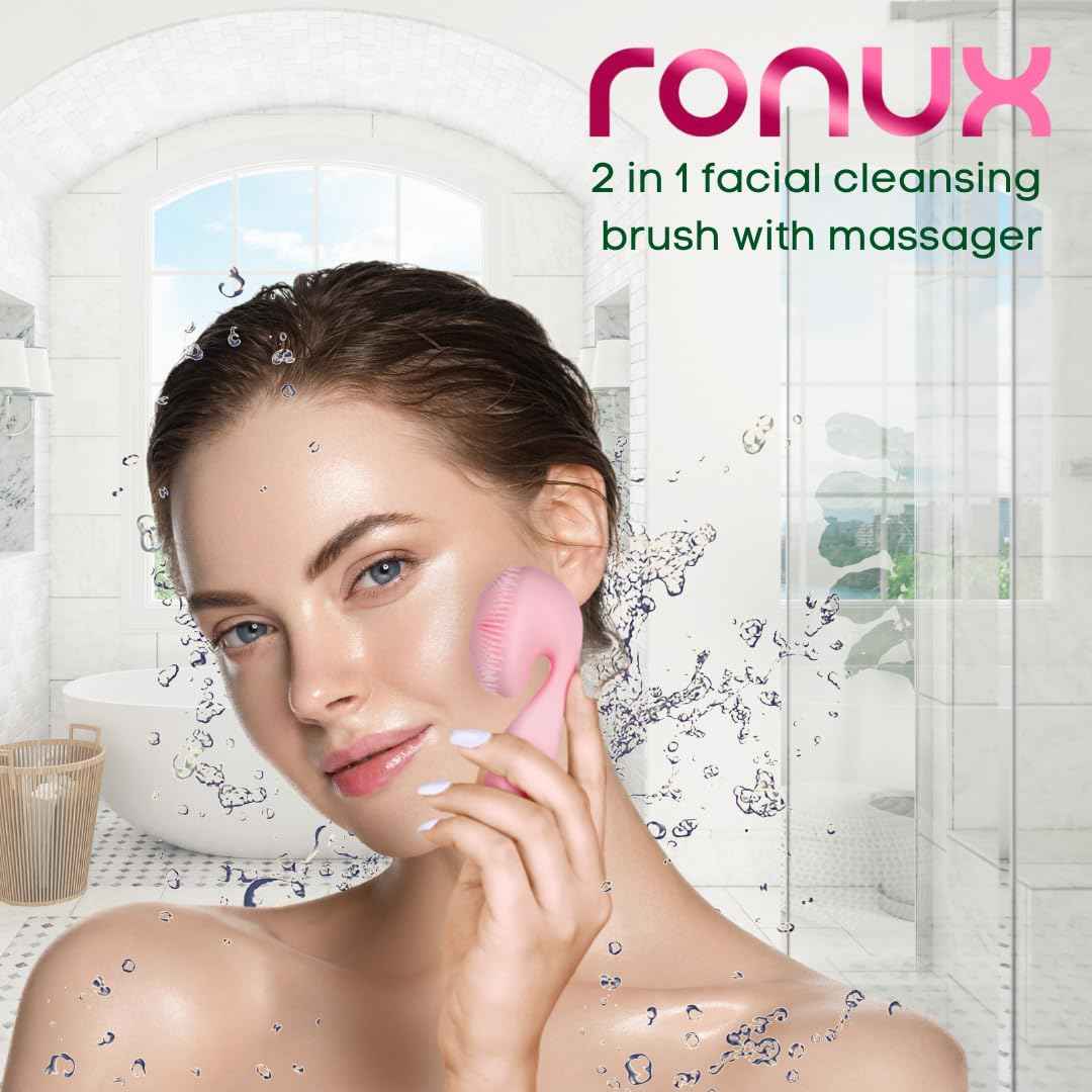 Ronux Silicon Facial Cleansing Brush - Electric, Rechargeable, Waterproof IPX7 - Rotating Magnetic Beads - 4 Function Modes - Face Massage for Deep Cleaning - Magnetic Charging Base - Ergonomic Handle