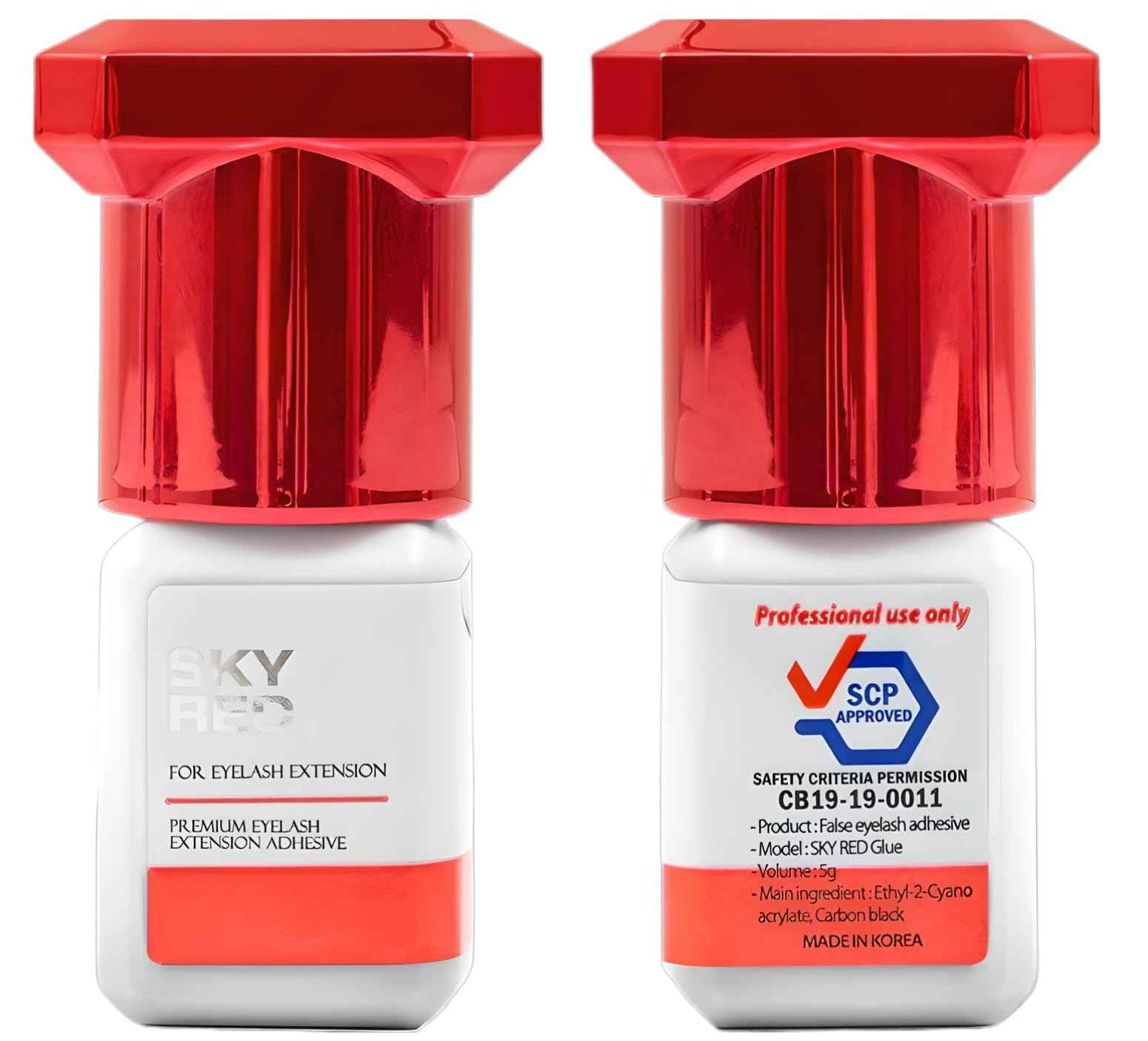 Sky Red Glue Eyelash Extension 5ml, Upgrade Sky S+ Glue - Excellent Performance & Result Professional Eyelash Extension Adhesive - 1s Fast Drying / 6-7 Weeks Long Retention time, Professional Use Only