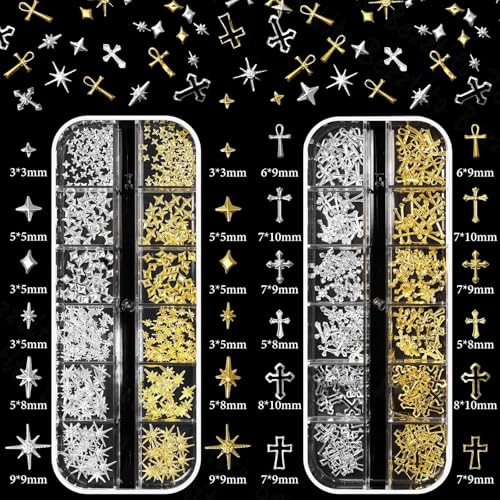 3D Starburst Nail Art Kit - Gold & Silver Alloy Charms & Beads