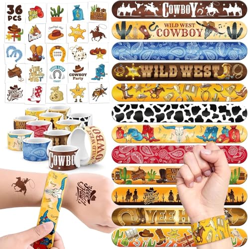Cowboy Party Favors Set - 24 Slap Bracelets & 36 Tattoos