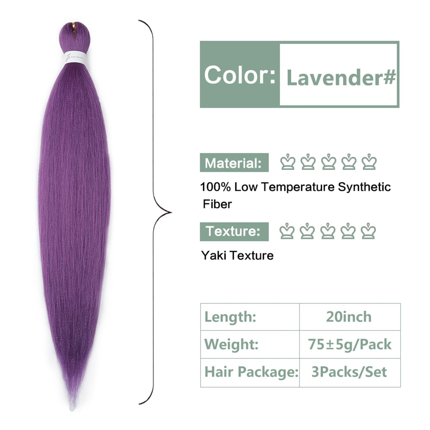 YDDM Pre stretched Braiding Hair Purple Braiding Hair Extensions 20 Inch 3Packs Yaki Textured Crochet Synthetic Hair Hot Water Setting Crochet Extensions (20 Inch, Lavender#)