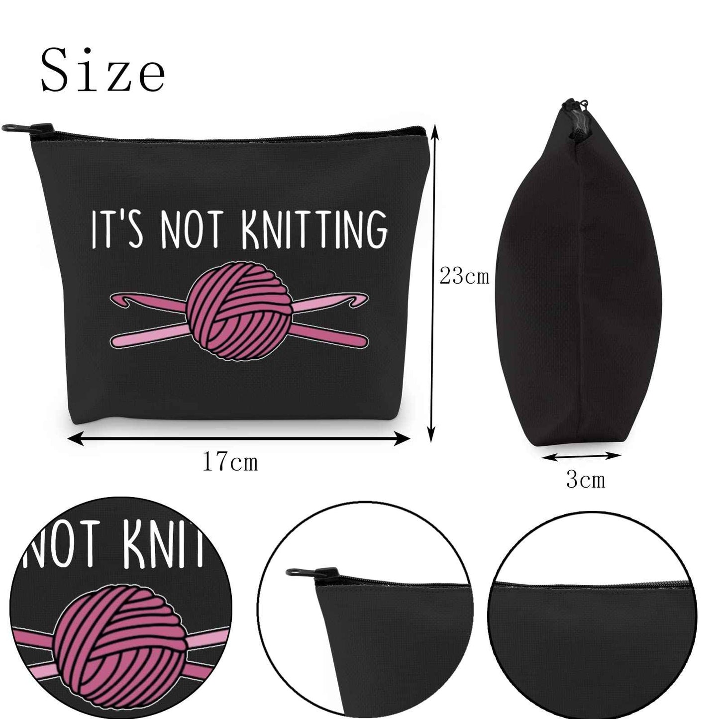 POFULL Crochet Gifts Crochet Lovers Gift It's Not Knitting Cosmetic Bag Crochet Hook Gift (Black It's Not Knitting bag)
