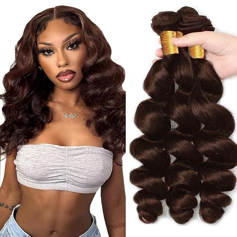 #4 Brown Loose Deep Wave Human Hair Bundles 14 16 18 Inch