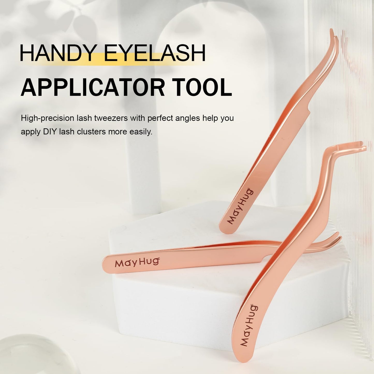 Mayhug Lash Applicator Tool 2PCS Individual Lash Tweezers for Eyelash Extensions Professional Curved Eyelash Applicator for DIY Cluster Lash Applicator