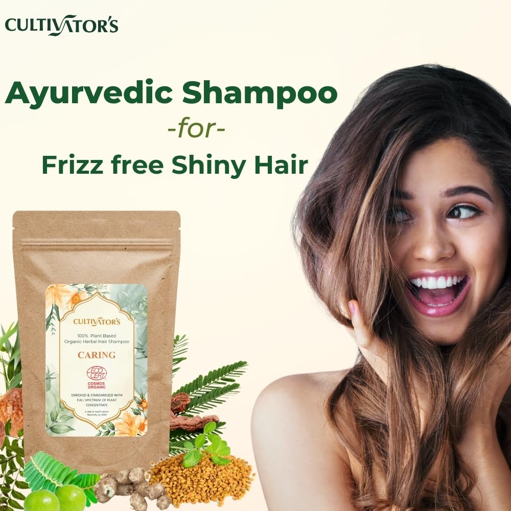 Cultivator's Certified Organic Shampoo for Frizz-Free Hair - Amla, Reetha, Shikakai & Methi Dana Powder with 100% Natural Indian Herbs for Hair Care - 8.81Oz