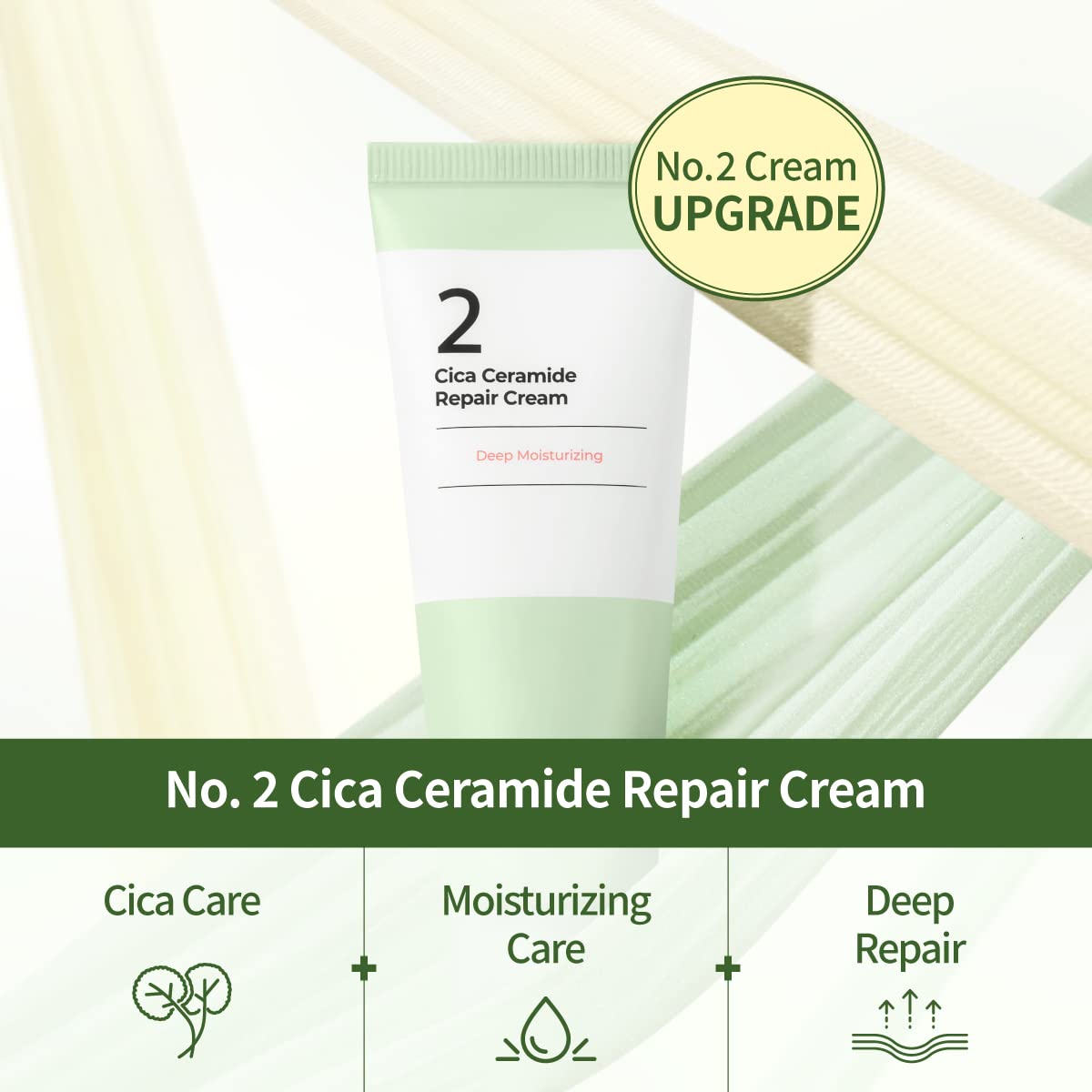 numbuzin No.2 Cica Ceramide Repair Cream | Facial Moisturizer, Strengthen Skin Barrier, Centella Asiatica, Real Ceramide, Butter Texture | Korean Skin Care for Face, 2.02 fl oz