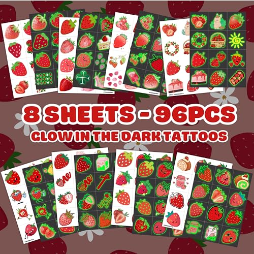 96-Piece Strawberry Temporary Tattoos for Kids Birthday Party