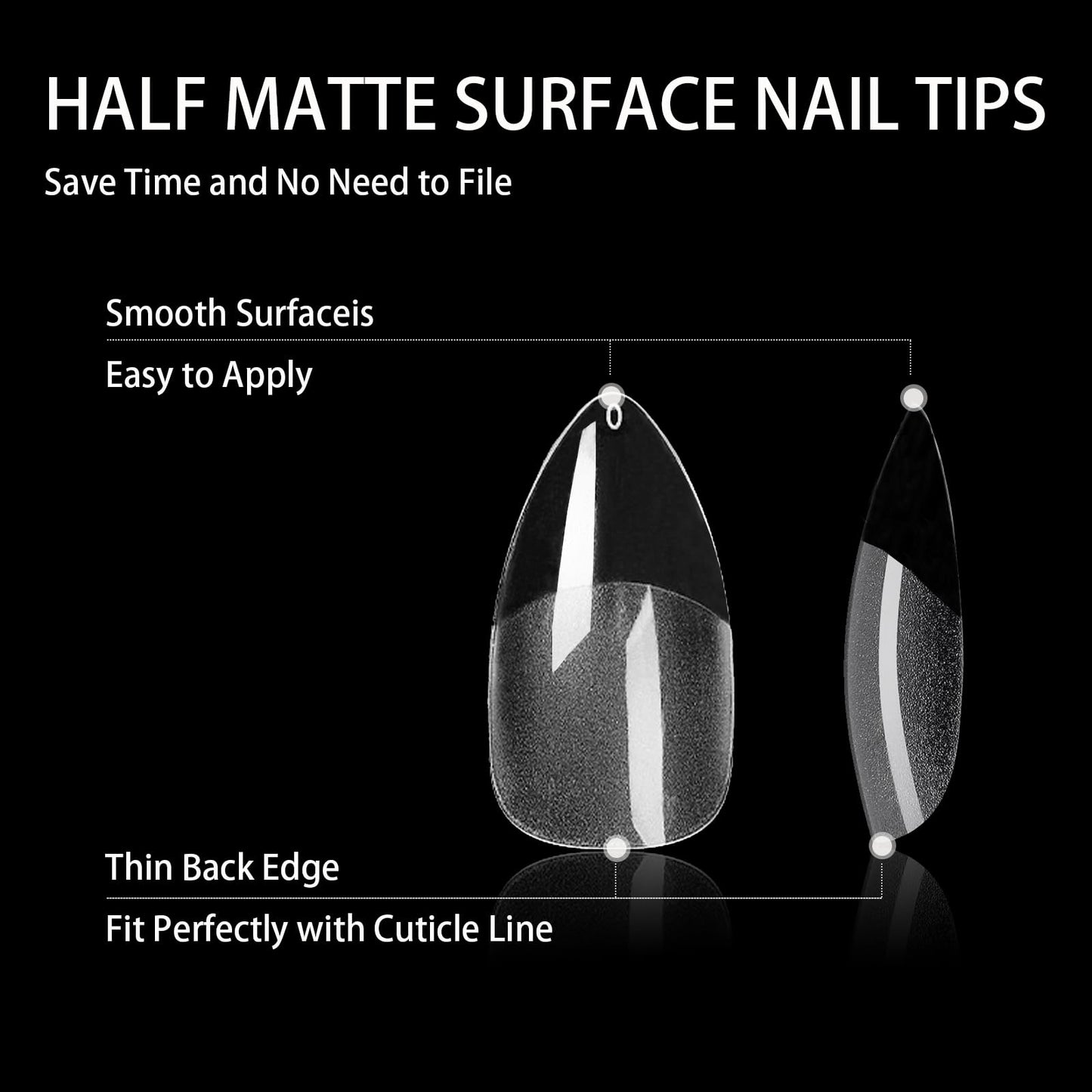 Nail Tips, 504PCS Short Almond Shape Nail Tips Half Matte Acrylic Fake Nails for Nail Extension Gel Art Polish, Nail Tips for Nail Art Home DIY Salon