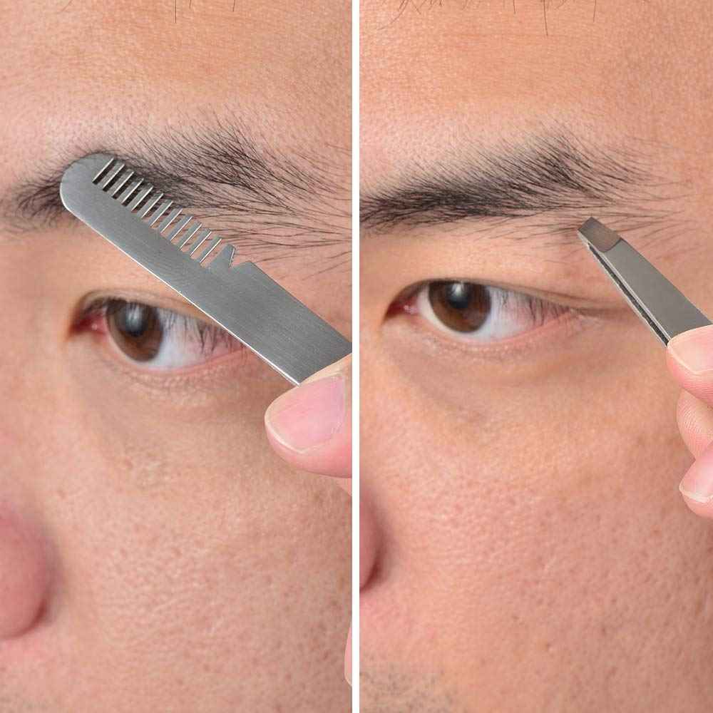 HANTEKAS Professional Stainless Steel Curved Rounded Facial Hair Scissors Tweezers Set For Men Moustache, Nose Hair, Beard Trimming Scissors,Safety Use for Eyebrows,Eyelashes,Ear Hair - PU Leather Bag