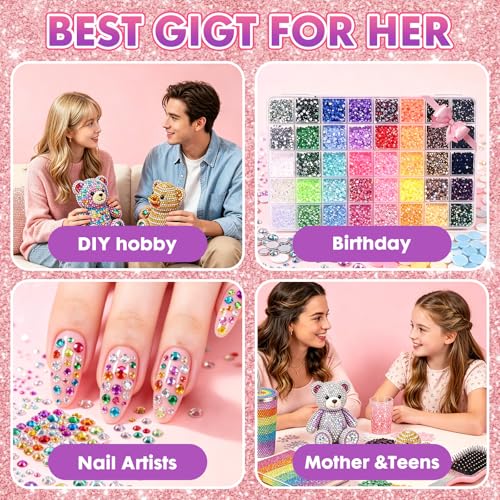 50000 Pcs 3mm Jelly Rhinestones 40 Colors with B7000 Glue & Tools