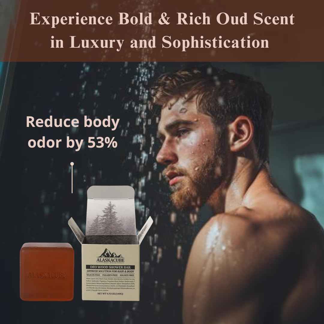 Alaskacube Shower Bar Body Bath Soap (Set of 2) Cleanser Cooling Refreshing Effect Rich Foam Body Wash Shampoo Deodorant for Face and Body Menthol Mint Sandalwood Woody for men and women