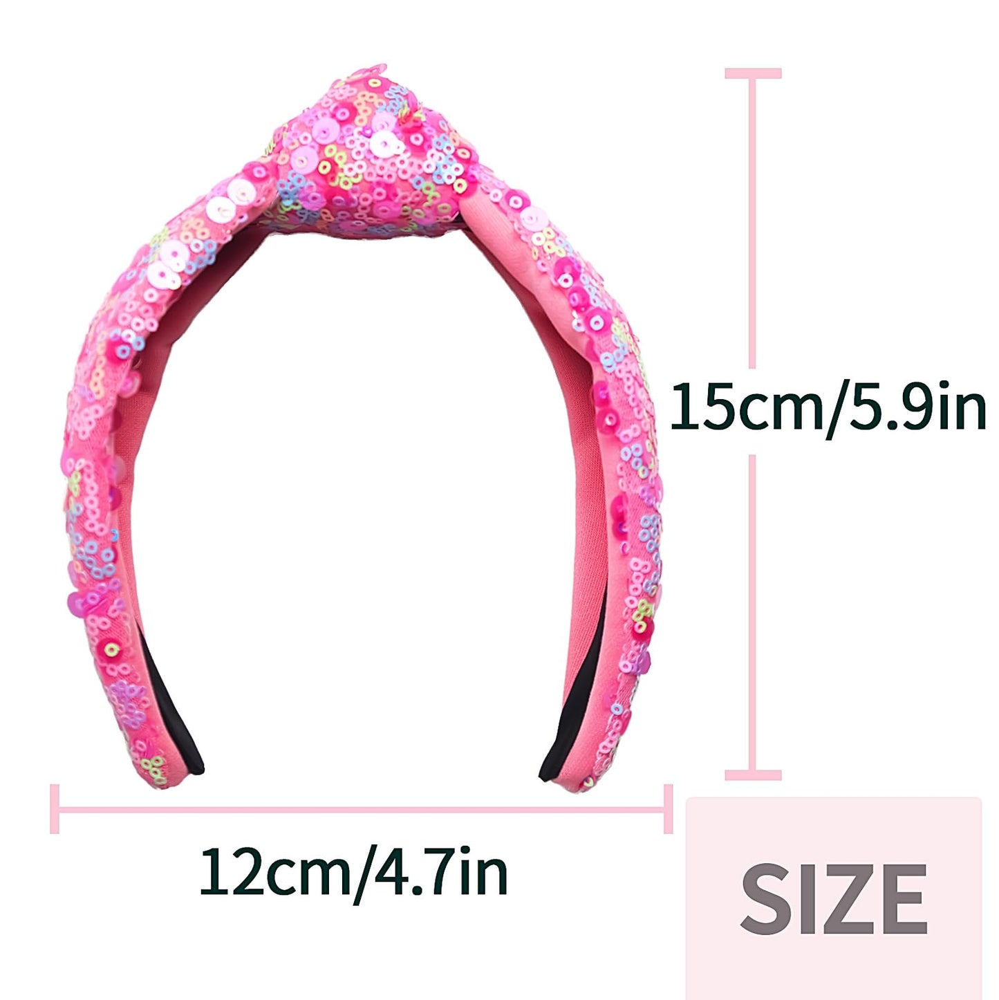 Doneace Sequin Knotted Headband for Women Girls Sparkly Pink Knotted Hairband Glitter Hair Hoop Fashion Hair Accessories for Costume Decorations Party Supplies 1PCS