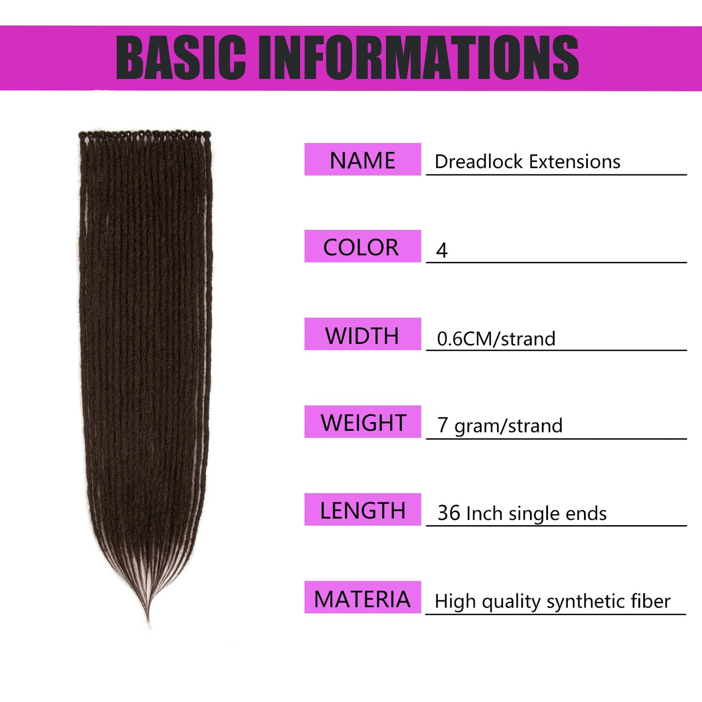 36 Inch 10 Strands Dreadlock Extensions Reggae Hip-hop Synthetic Hair Hippie Style Hair Dread Braids for Women and Men(36"strands of 10, 4#)