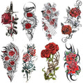 8 Sheets Waterproof Arm Body Art Temporary Tattoo Stickers Red Rose Flower Black Skull Dragon Sword Totem
