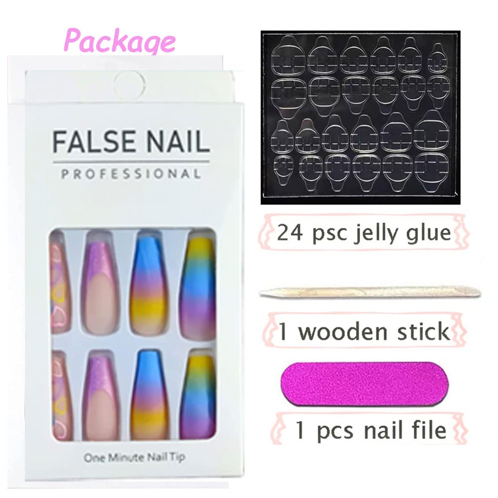 Magrace Long Square Press on Nails Fake Nails French Tips False Nails with Designs Rhinestone 24 pcs Stick on Nails for Women