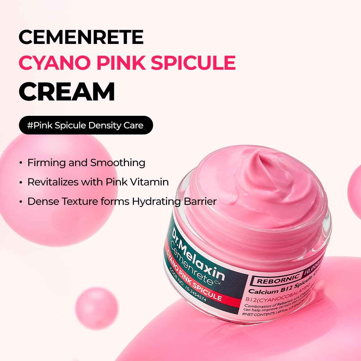 Dr.Melaxin Cemenrete Cyano Pink Spicule Cream with Calcium, Vitamin B12 for under eyes skin, Dark Circles, Fine Lines, Puffiness&Eye Bags Cream, 1.69 fl. oz.