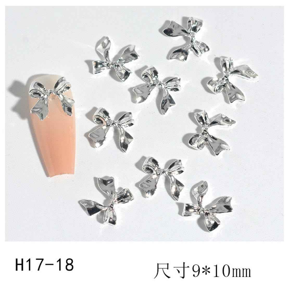 Maigitur 60pcs 3D Metal Bow Nail Charms - Alloy, Crystal - Gold, Gray, Silver - 6 Styles, 10pcs Each - Nail Art Decoration