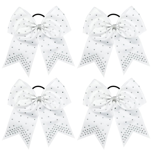 4 PCS 8" Glitter Hair Bows with Elastic Ties - Large Sparkly Rhinestones Accessories for Cheerleaders and Teens