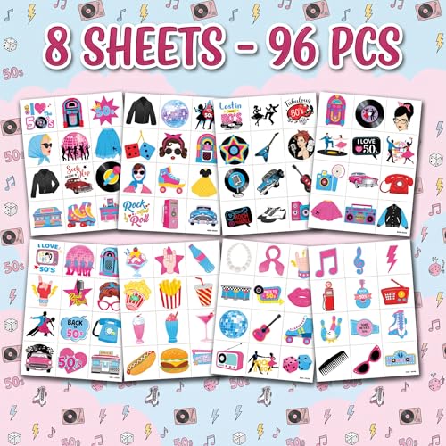 96 PCS 1950s Temporary Tattoos for Kids | Retro Diner Theme