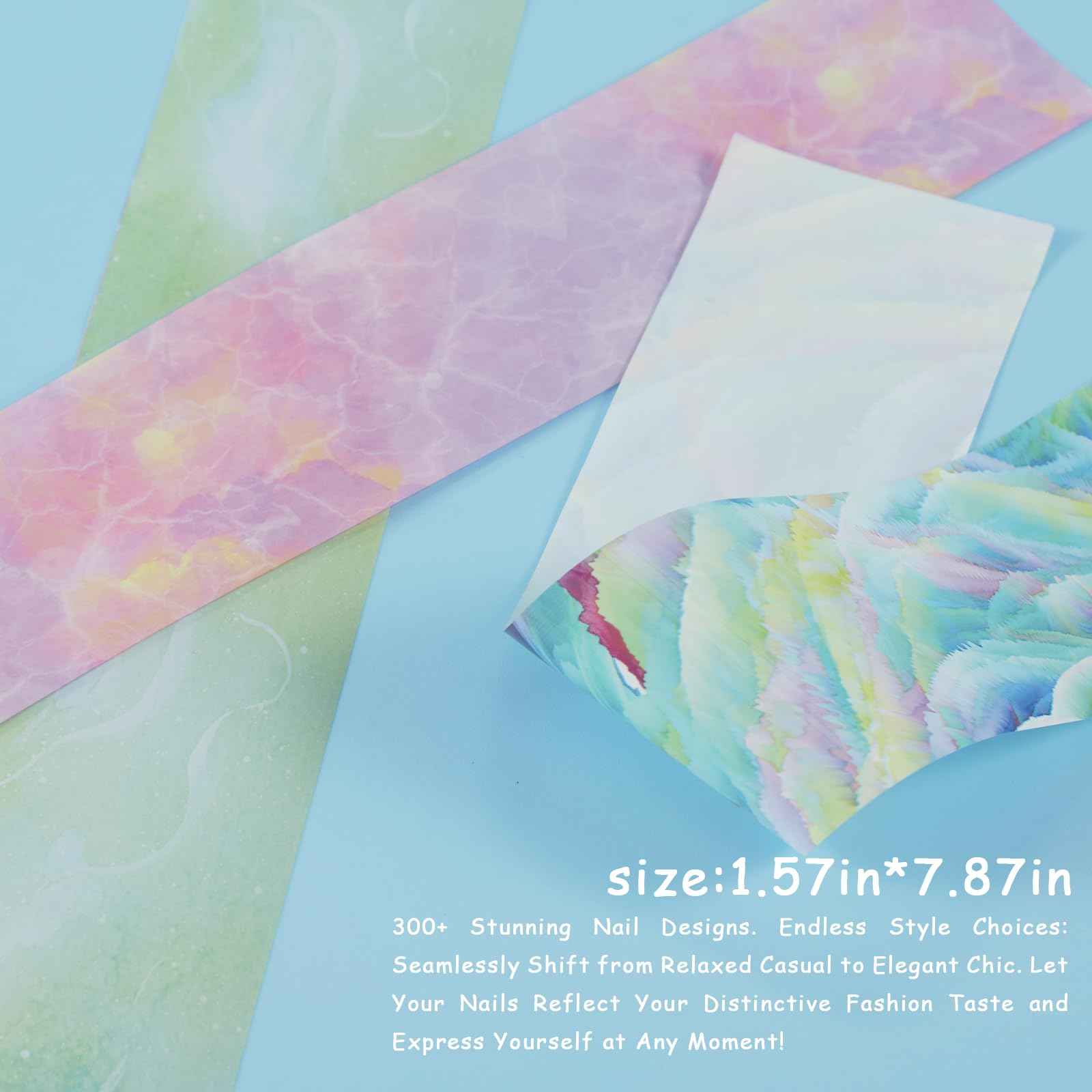 JERCLITY 300 Sheets Nail Foil Transfer Nail Art Stickers Set Nail Foil Transfer Sheets Marbling Starry Sky Leopard Print Aurora Iridescence Gradient Patterns for Women