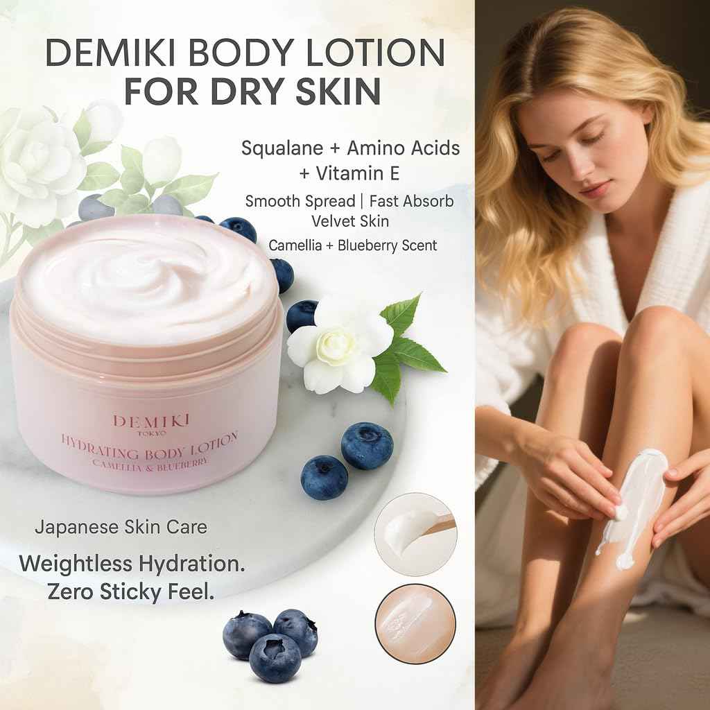 DEMIKI Body Lotion Moisturizer Skin Care with Squalane and Amino Acids - Japanese Body Lotion for Women, Beauty & Personal Care Body Cream, Perfume Moisturizer Skincare for Dry Skin 7.12fl.oz