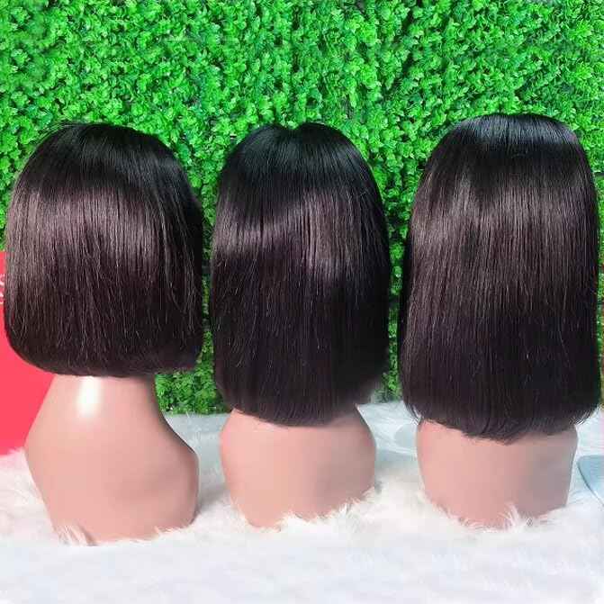 DYTJHMGL Short Bob Human Hair Wig - 250% Density Pre-Plucked Bone Straight HD Lace Front with Bleached Knots, 10 Inch