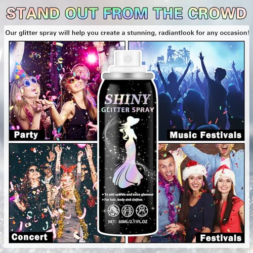 Shiny Silver Body Glitter Spray - 60ml Holographic Fine Powder