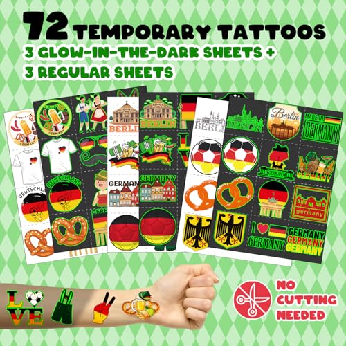 96 PCS Germany Party Favors Set ? 72 Pre-Cut Temporary Tattoos & 24 Slap Bracelets, Perfect for Oktoberfest, Soccer Fans & Cultural Celebrations