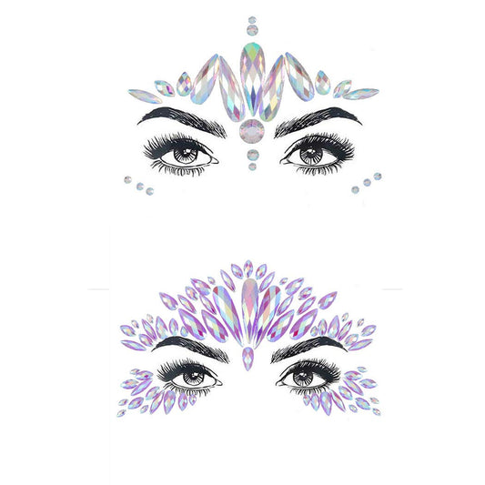 Bomine Rhinestone Face Stickers Mermaid Face Gems Jewels Festival Chest Body Jewels Temporary Tattos Crystal for Women and Girls 3 Sets (Pattern 5)