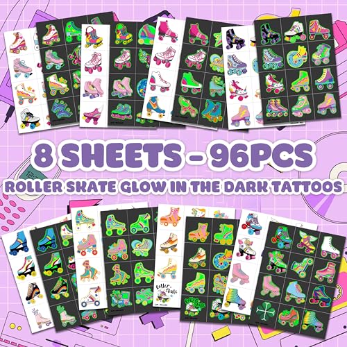 96 PCS Glow In The Dark Roller Skate Temporary Tattoos