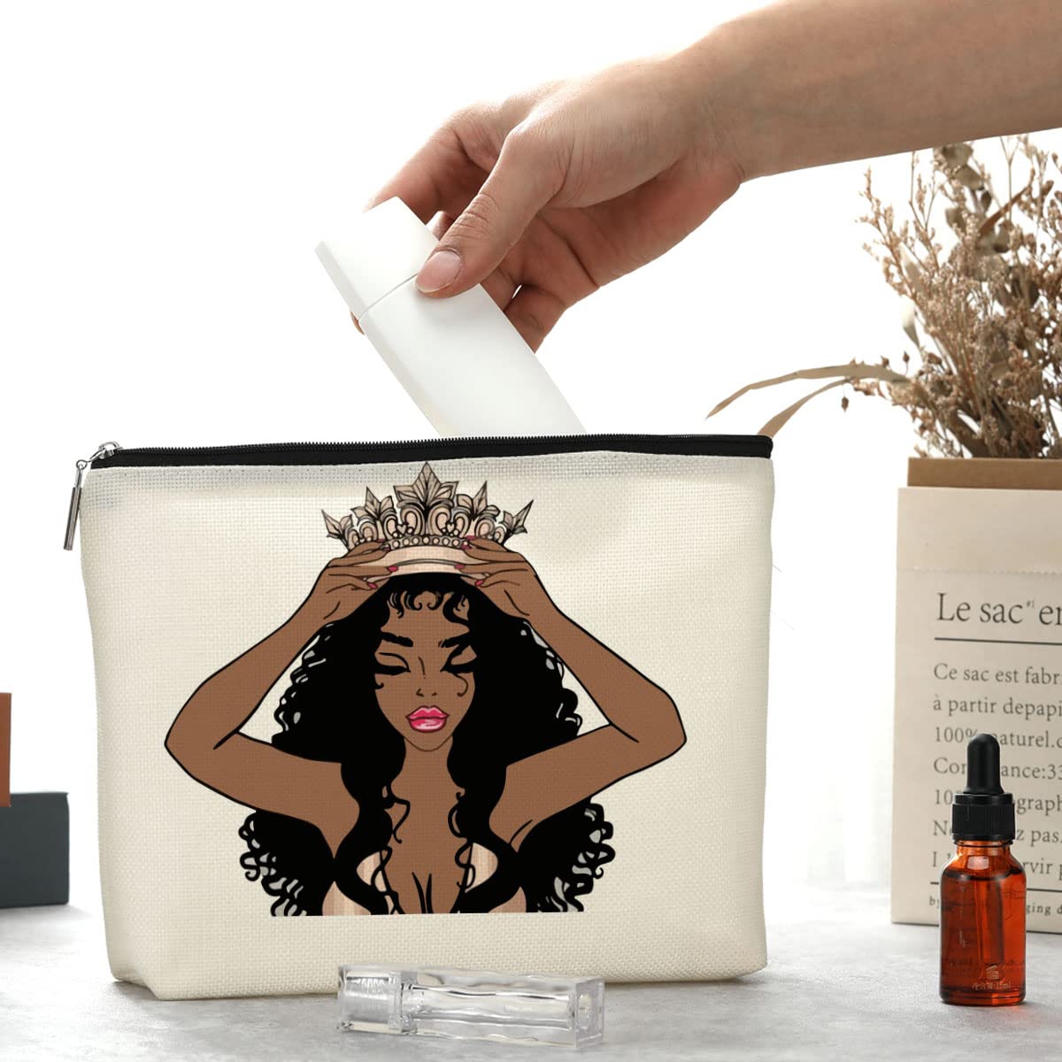 Black Girl Makeup Bag Afro Black Girl African American Cosmetic Bag Inspirational Gifts for Women Mom Sister Daughter Best Friends Nurse Coworker Bachelorette Birthday Graduation Friendship Christmas