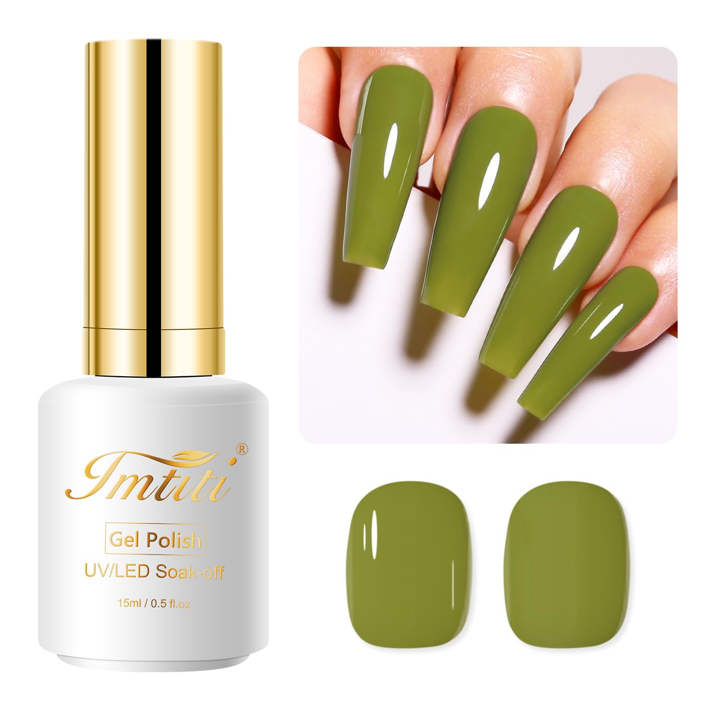 Imtiti Green Gel Nail Polish, 15ML Olive Green Gel Polish Soak Off LED UV Nail Gel Polish Autumn Winter Gel Nail Polish DIY Nail Art Starter Manicure Salon Gel Nail Kit