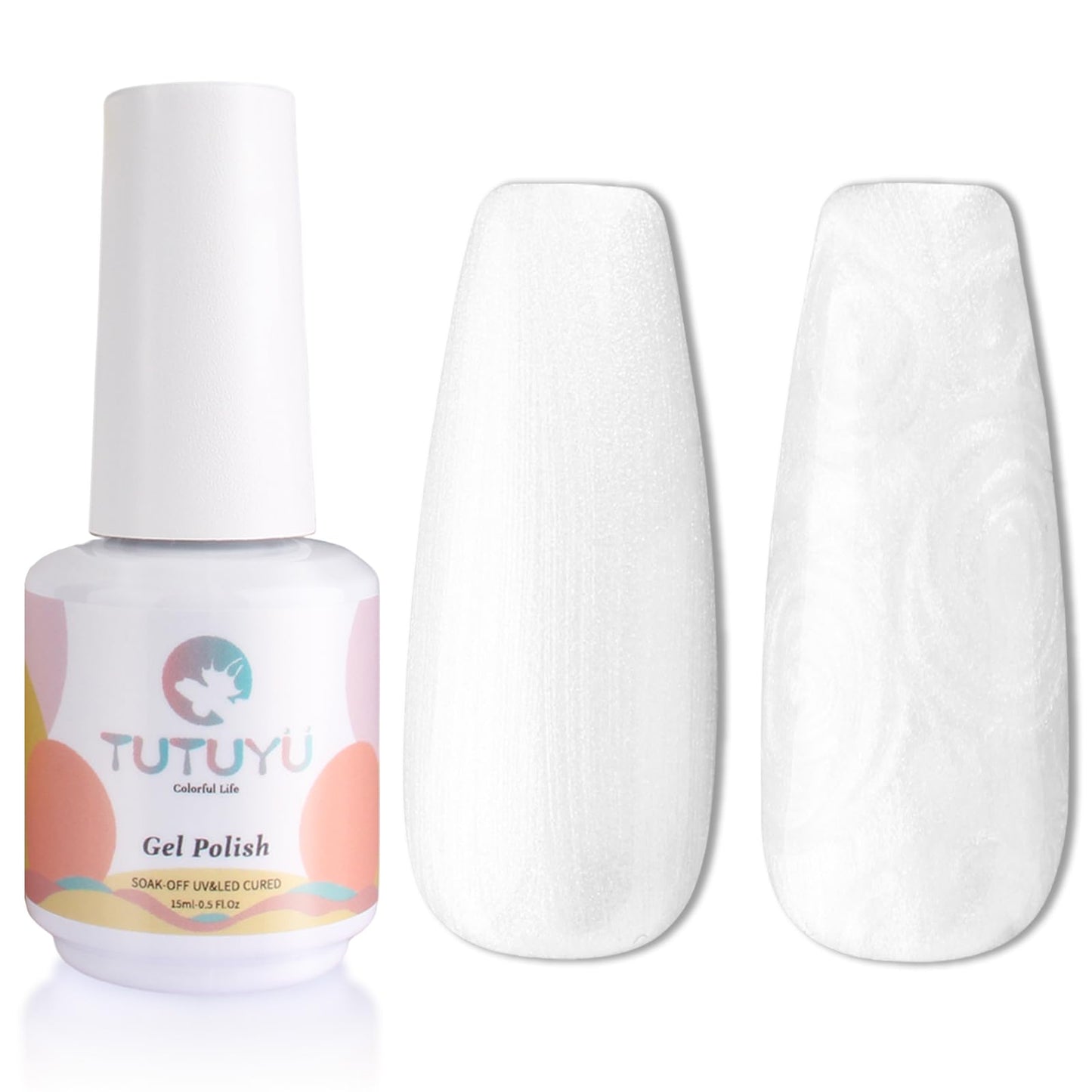 TUTUYU White Pearl Gel Nail Polish - 0.51 fl oz Pearl White Shimmer Gel Polish for Manicure Salon or DIY Nail Art At Home - GP0029