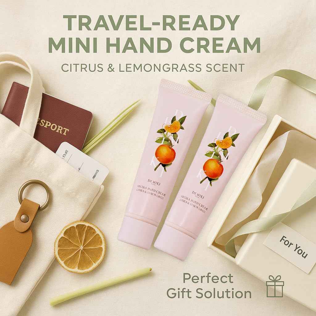 DEMIKI Shea Butter Hand Cream for Dry Cracked Hands,Japanese Skin Care Hand Lotion with Shea Butter, Coconut Oil, Hand Cream for Women,Travel Essentials,Travel Size 2pcs/50gx2/1.7fl.ozx2