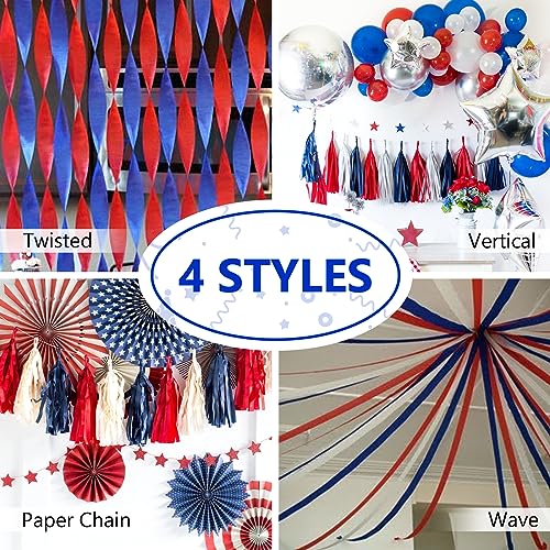 PartyWoo Crepe Paper Streamers 6 Rolls 492ft, Pack of Crepe Paper Streamers in Royal Blue and Red, Crepe Paper for Birthday Decorations, Party Decorations, Wedding Decorations (1.8 in x 82 Ft/Roll)