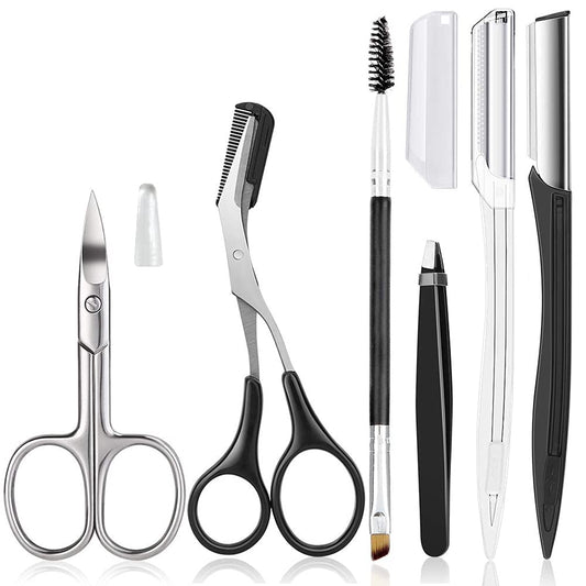 Eyebrow Trimmer Kit, 6 in 1 Eyebrow Scissors, Tweezer, Eyebrow Razor, Shaping Scissors & Brush for Women