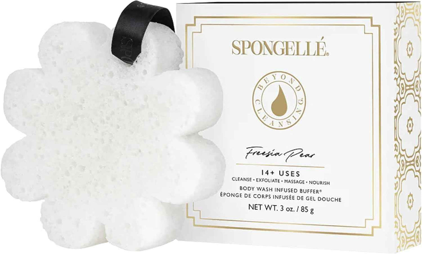 Spongelle Wild Flower Buffer Body Scrubber with Box | Bath & Shower Loofah for Women | Exfoliator with Body Wash Infused | 14+ uses (Coconut Verbena, Grapefruit Cassis, Freesia Pear)
