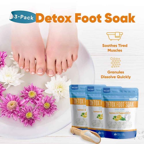 Detox Foot Soak (3 Pack Plus Scoop) Epsom Salt Soothing Soaks and Athlete's Foot Detox with Essential Oils in BPA Free Pouch with Press Lock Seal (Bundle with Three 2 Lbs Pouches 6 Lbs Total)
