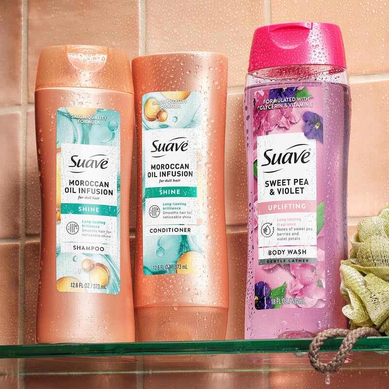 Suave Moroccan Oil Shampoo and Conditioner Set – Frizz Control, Shine, 12.6 Oz Ea