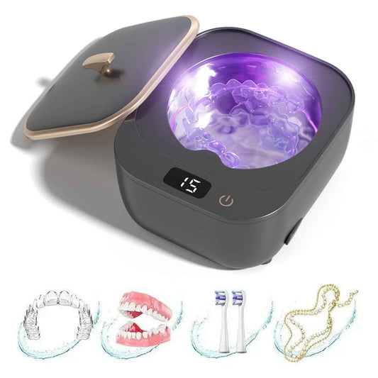 Ultrasonic Retainer Cleaner - 48kHz Retainer Cleaner Machine for Dentures, Mouth Guards, Aligner, Toothbrush Heads, Jewelry, 3 Modes Denture Cleaner with 250ml Dental Cleaning Pod