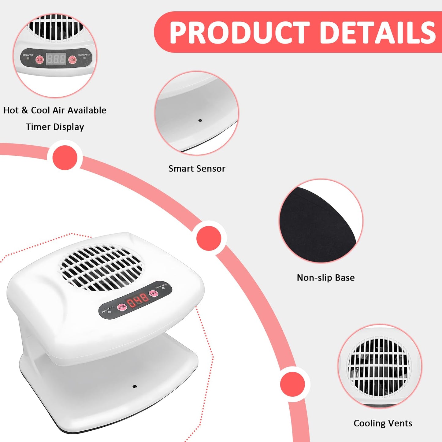 QUTUNI Nail Dryer for Regular Polish, 200W Nail Drying Fan with Sensor and Hot and Cool Air for Home Use