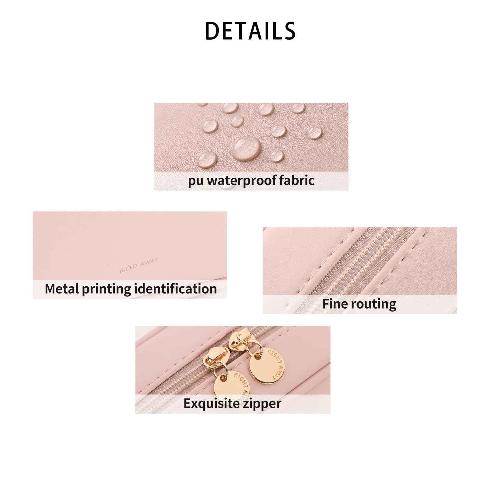 RIGHT AWAY Small Makeup Bag for Purse,Travel Cosmetic Bag Organizer for Women,Cute Make Up Pouch Waterproof Toiletry Bag with Zipper,Portable Makeup Case Skincare Bag for Travel Accessories(Pink)