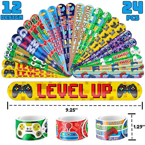 Cherisnowy 72PC Video Game Party Favors - 48 Tattoos & 24 Slap Bracelets