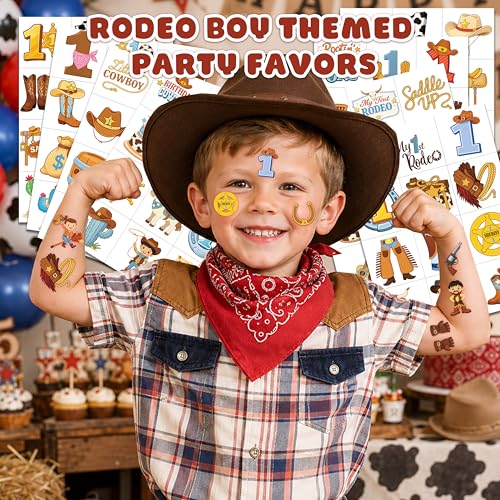 96 PCS My First Rodeo Cowboy Temporary Tattoos for Kids