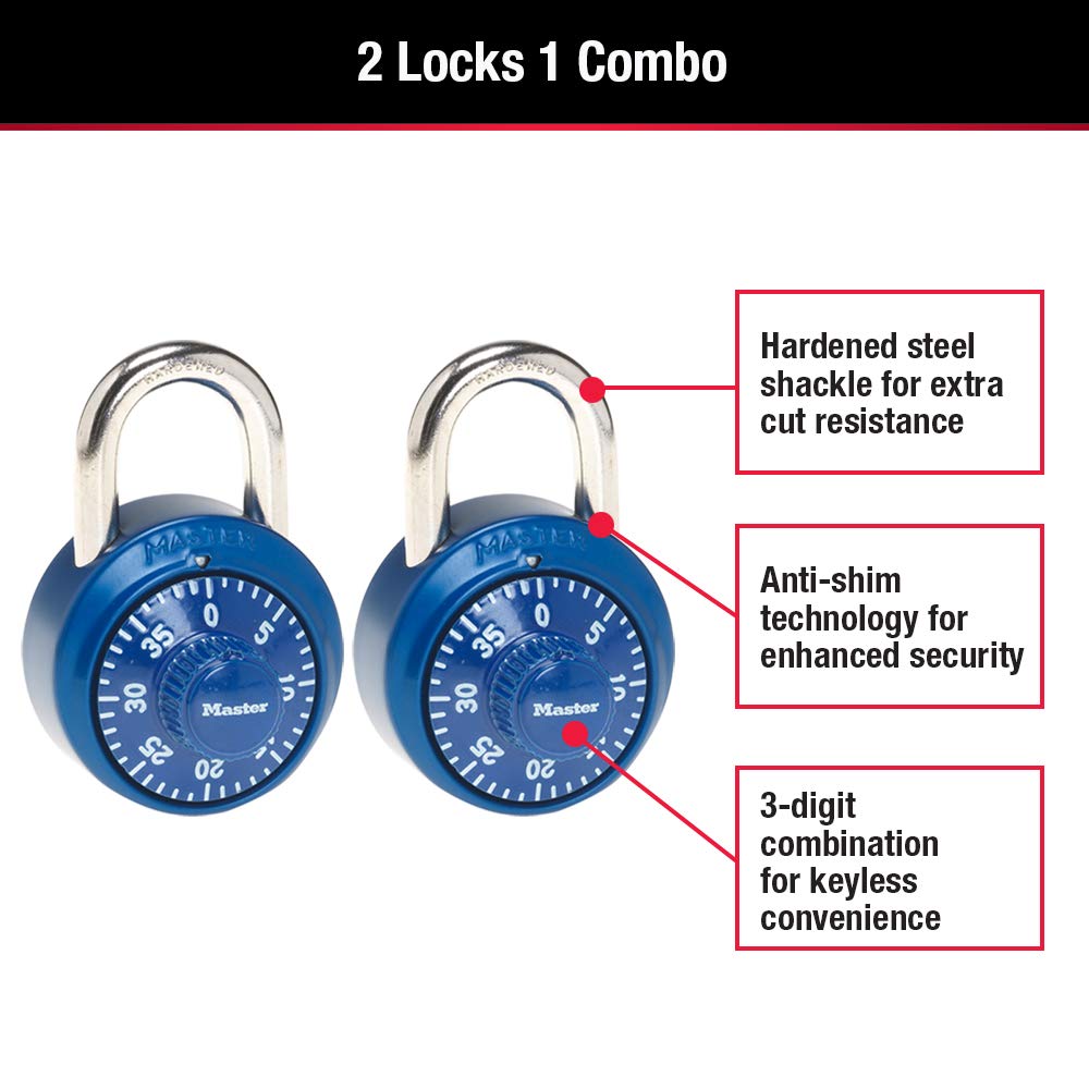 Master Lock 1530T Locker Lock Combination Padlock, 2 Count (Pack of 1), Colors May Vary